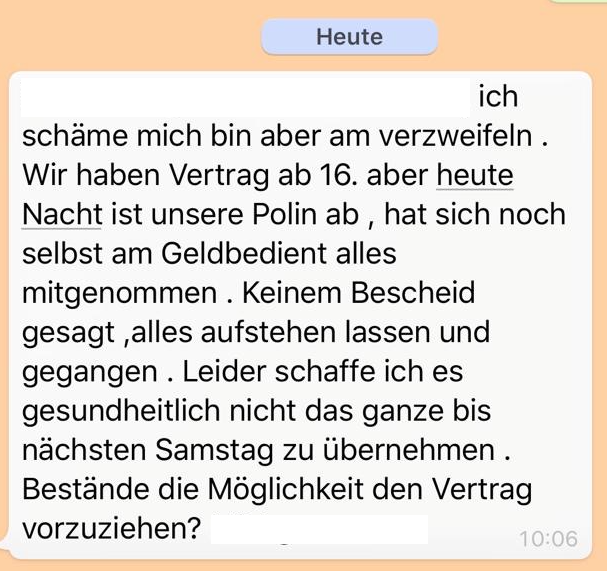 WhatsApp einer Kundin